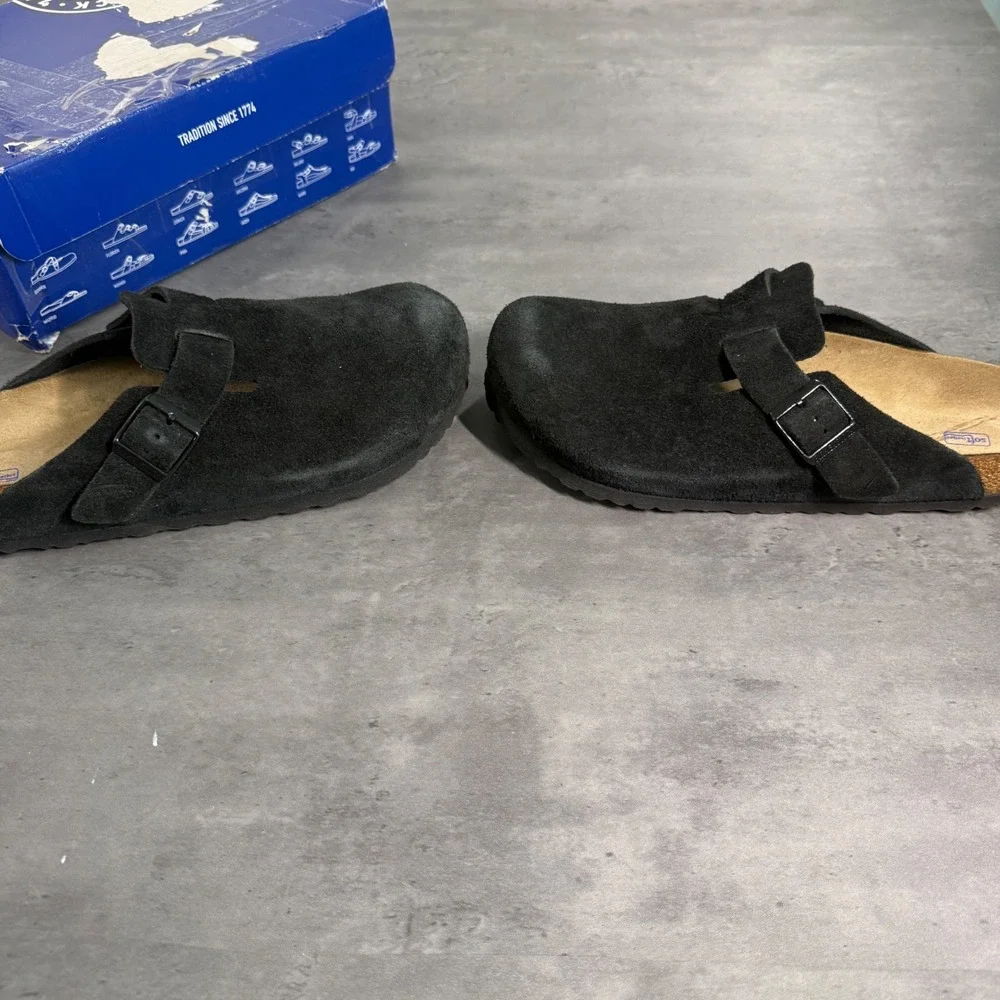 Birkenstock Boston Clogs Mens 43 Black Suede Soft Footbed Mules 0660471